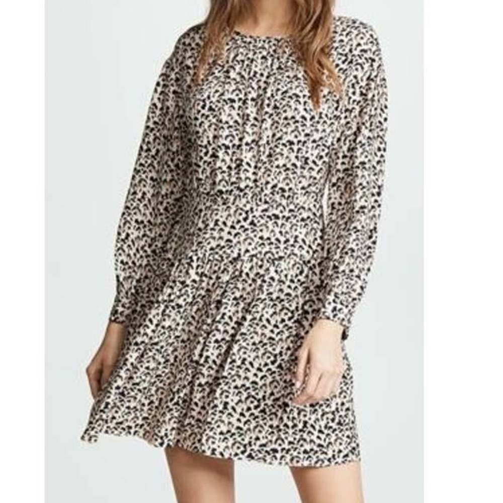 Rebecca Taylor Leopard Print 100% Silk Long Sleeve Mini Dress β’ Size 4 π£